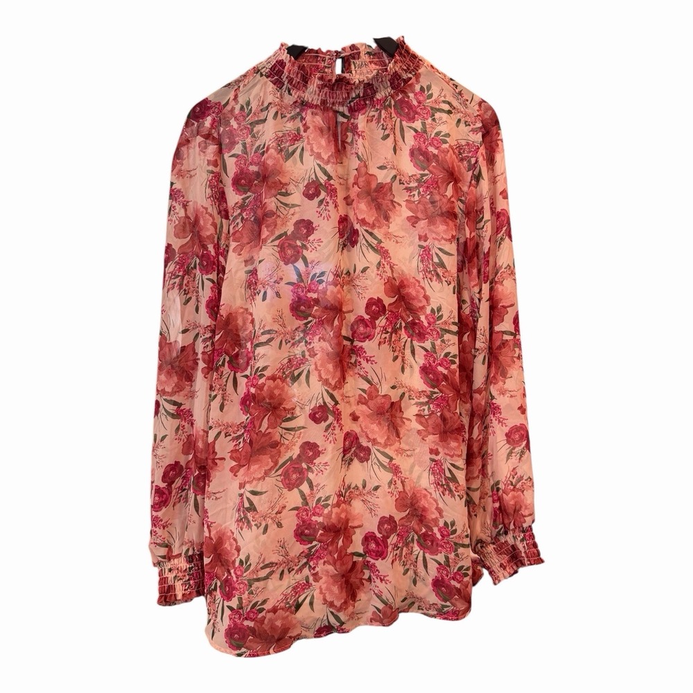 Torrid Floral Smocked Mock Neck Long Sleeve Blouse Size 3 Plus.